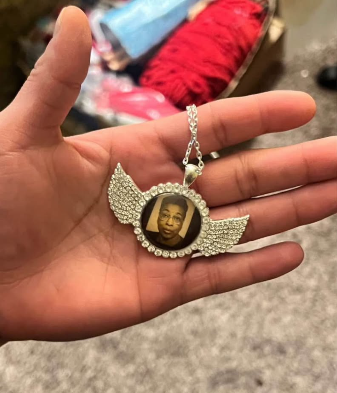 Custom Circle Photo Necklace with Wings