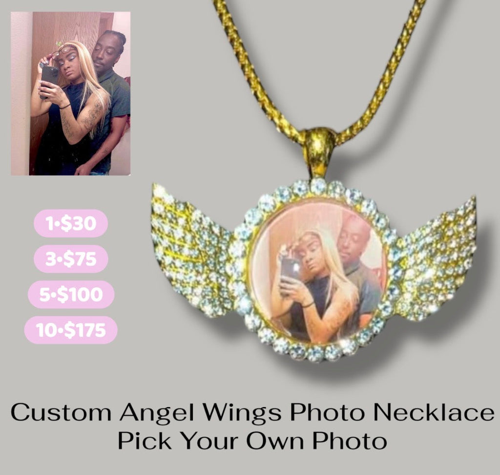 Custom Circle Photo Necklace with Wings