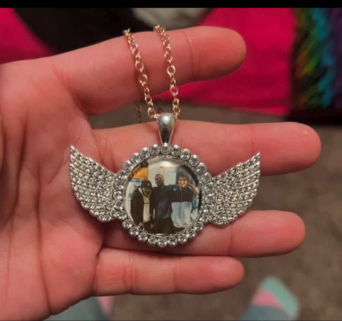 Custom Circle Photo Necklace with Wings