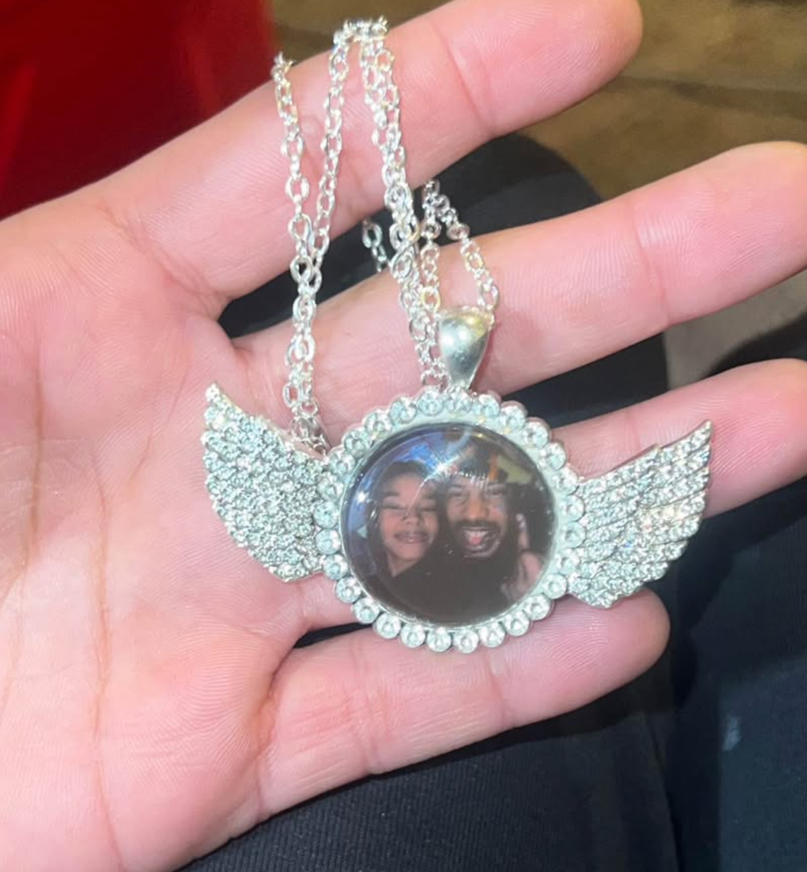 Custom Circle Photo Necklace with Wings