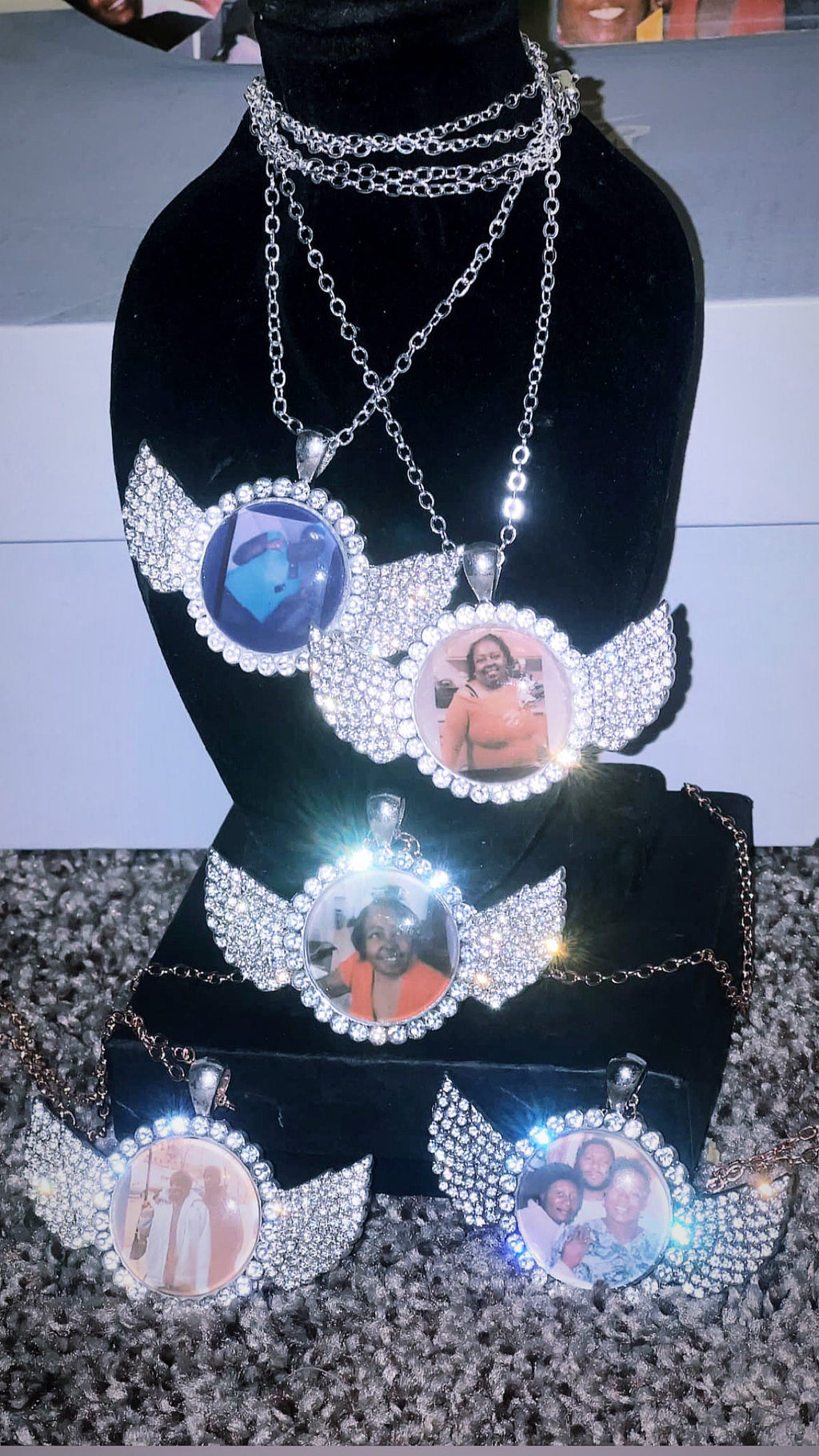 Custom Circle Photo Necklace with Wings