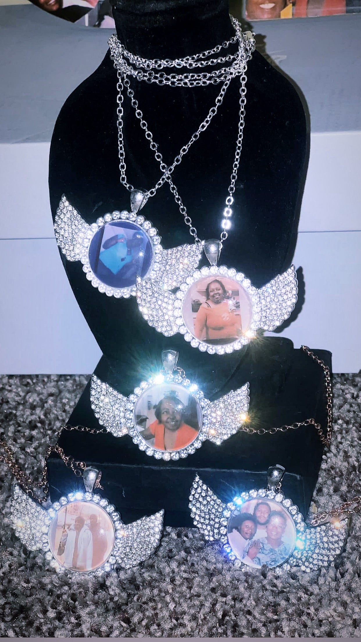 Custom Circle Photo Necklace with Wings