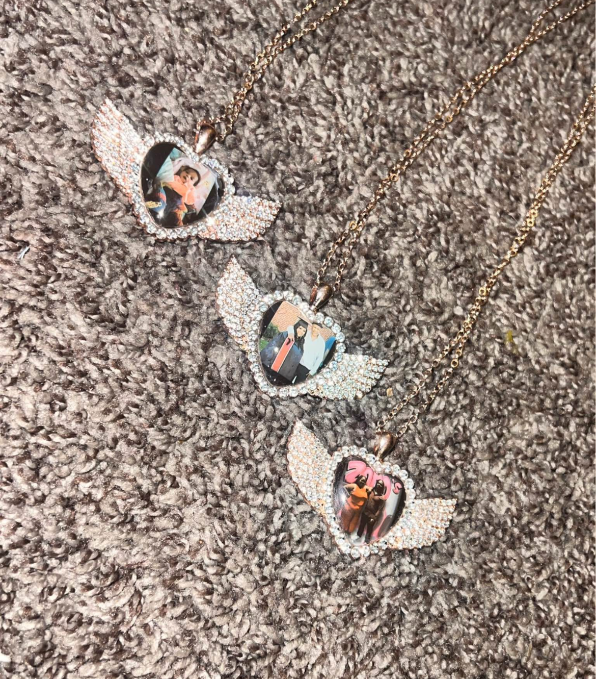 Custom Heart Photo Necklace with Wings