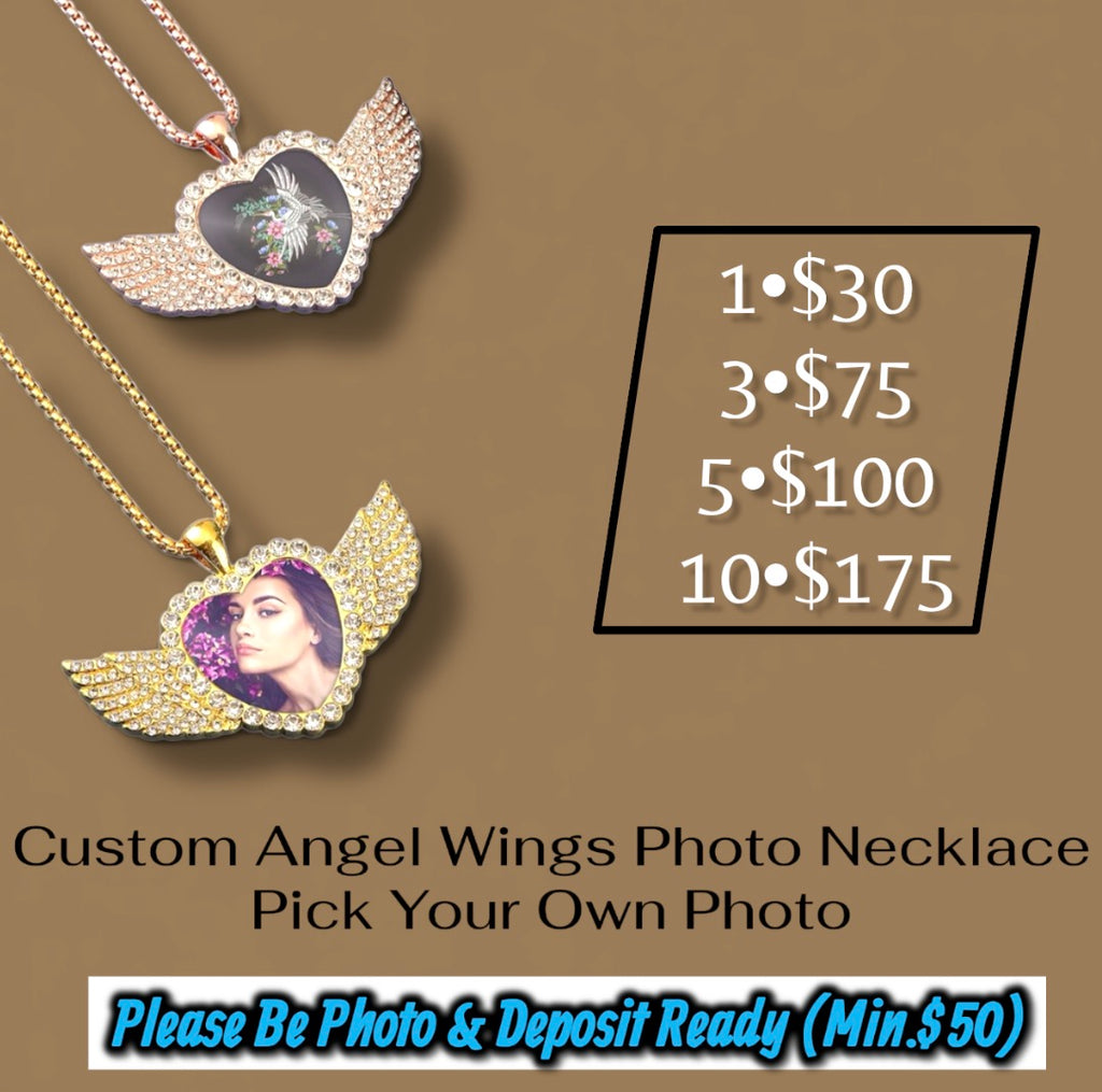 Custom Heart Photo Necklace with Wings