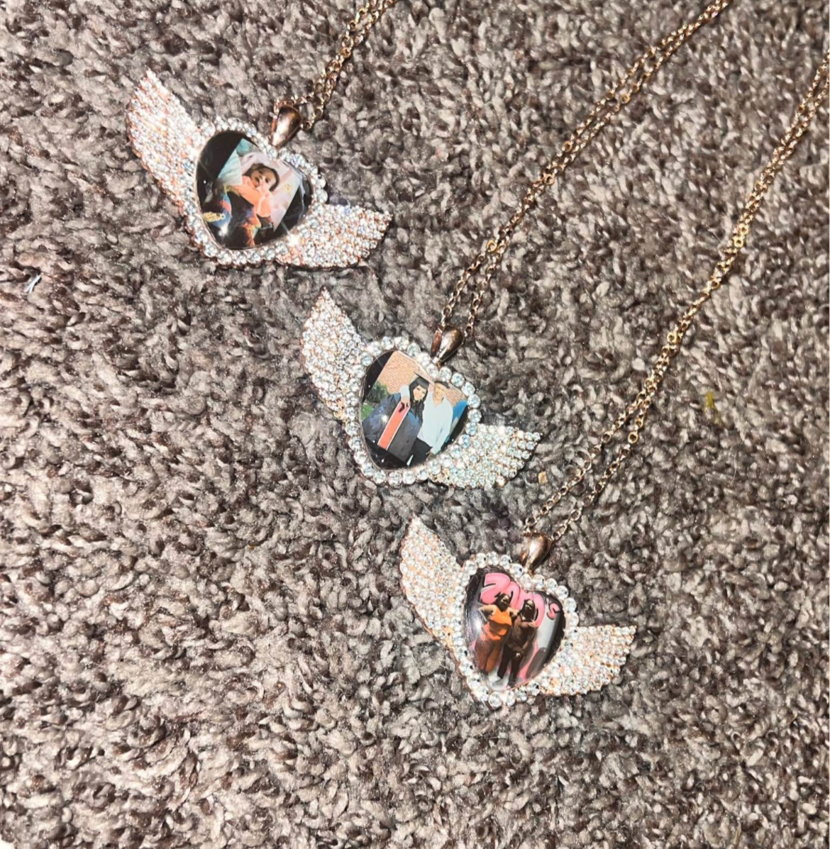 Custom Heart Photo Necklace with Wings