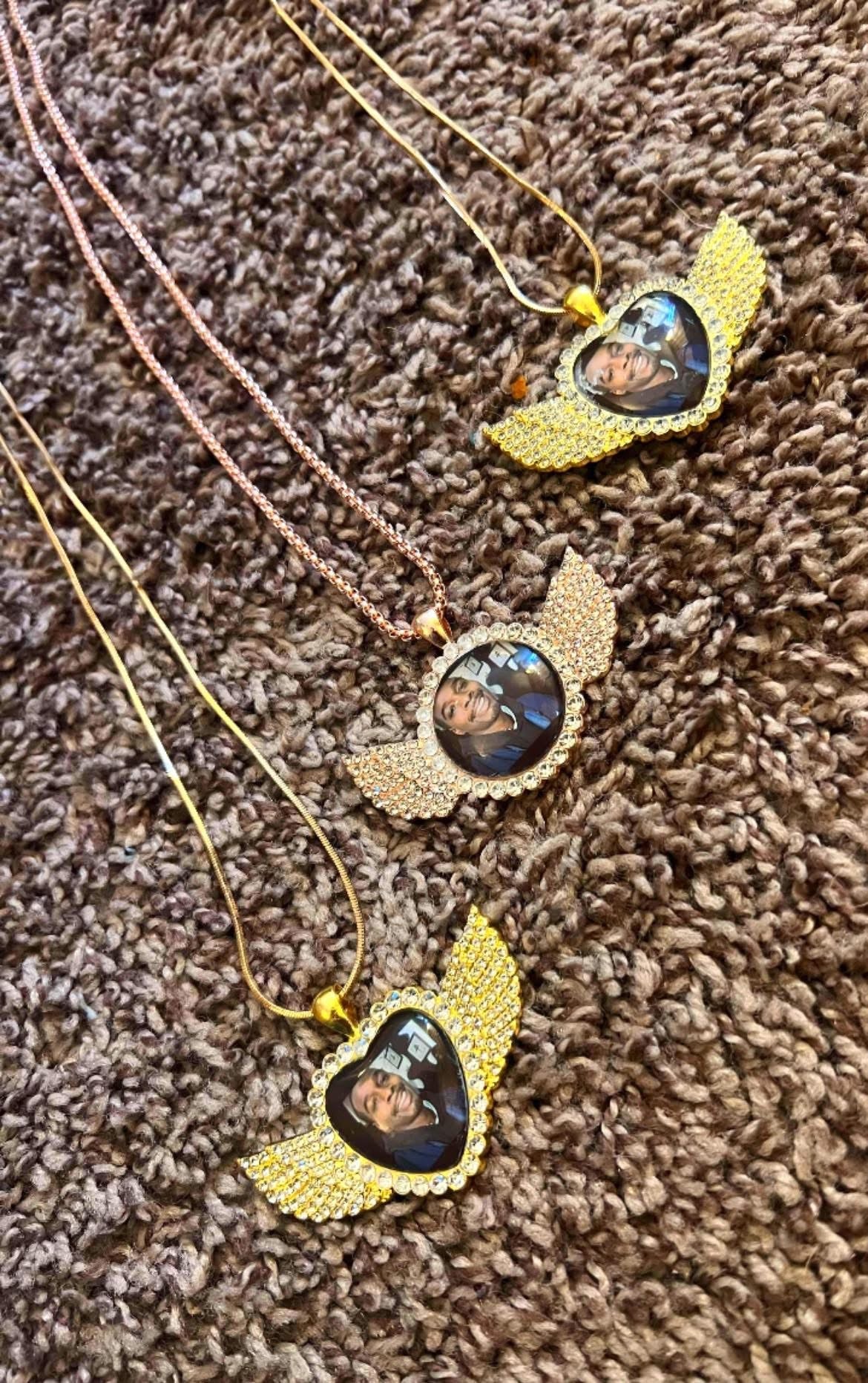 Custom Heart Photo Necklace with Wings