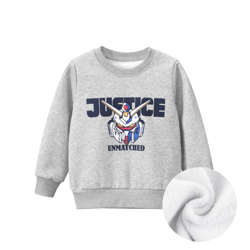 Baby Boy Cartoon & Slogan Pattern Plush Thickened Hoodies