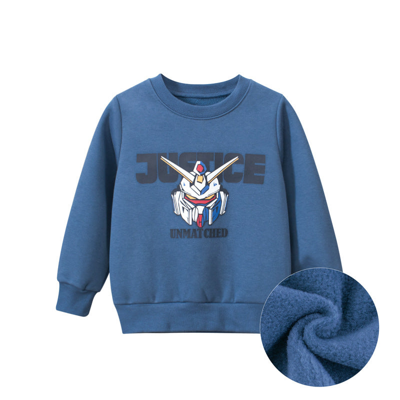 Baby Boy Cartoon & Slogan Pattern Plush Thickened Hoodies
