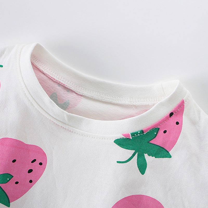 Summer Baby Kids Strawberry Fruits Pattern T-shirt and Shorts Clothing Set for Girls