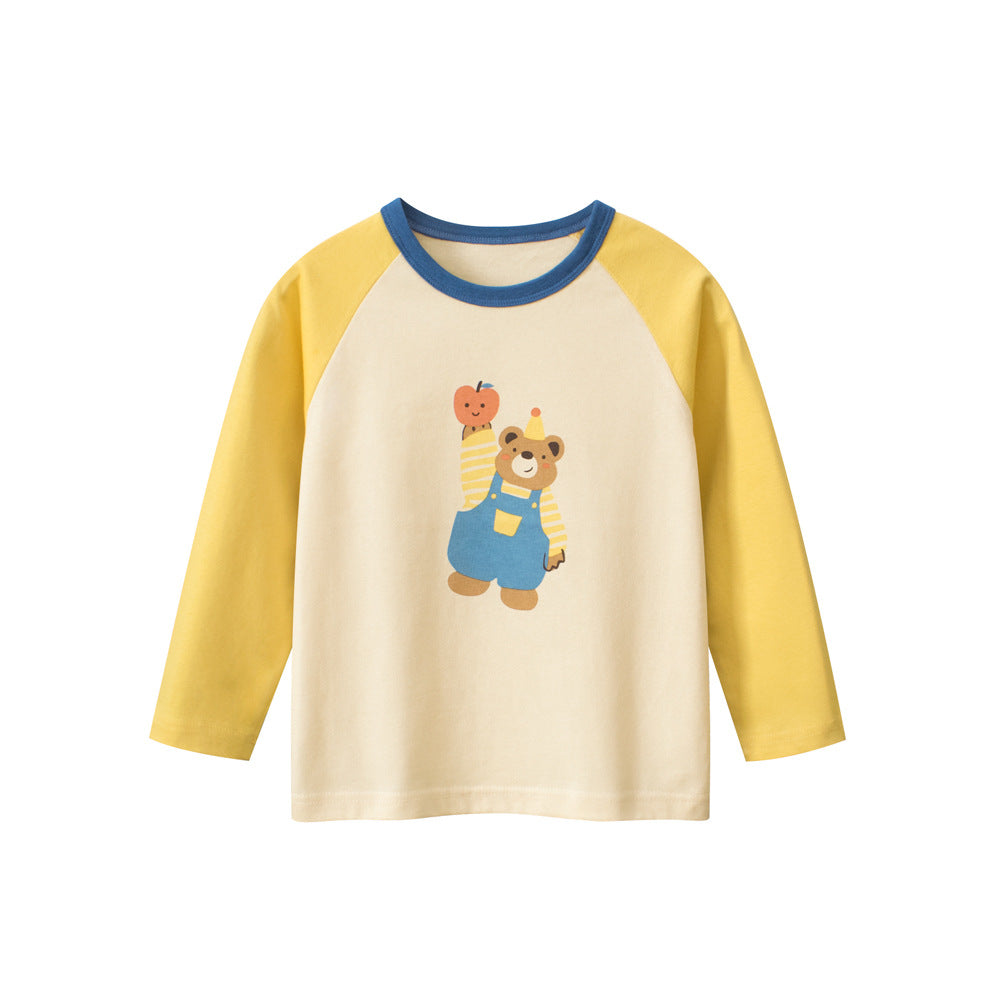 Autumn Arrival Kids Girls Animals Cartoon and Letters Print Crew Neck Long Sleeves Shirt