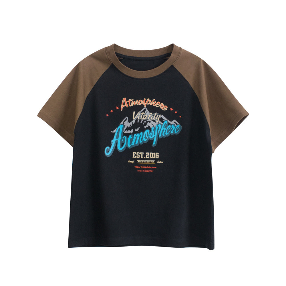 Boys’ Letters Pattern T-shirt in European and American Style